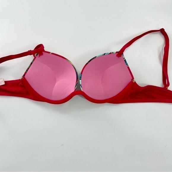 PINK Victoria’s Secret Wear Everywhere Push-Up Bra‎ 32B Red Tropical Palm Print - Picture 7 of 9